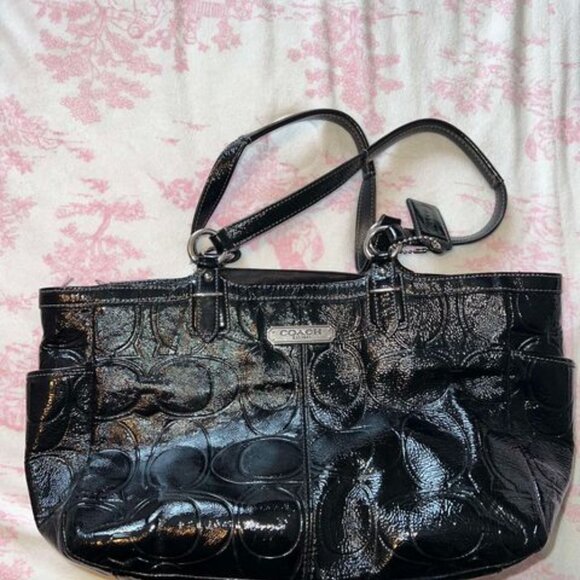 COACH Black Leather Medium Sized Tote Purse - Picture 5 of 13